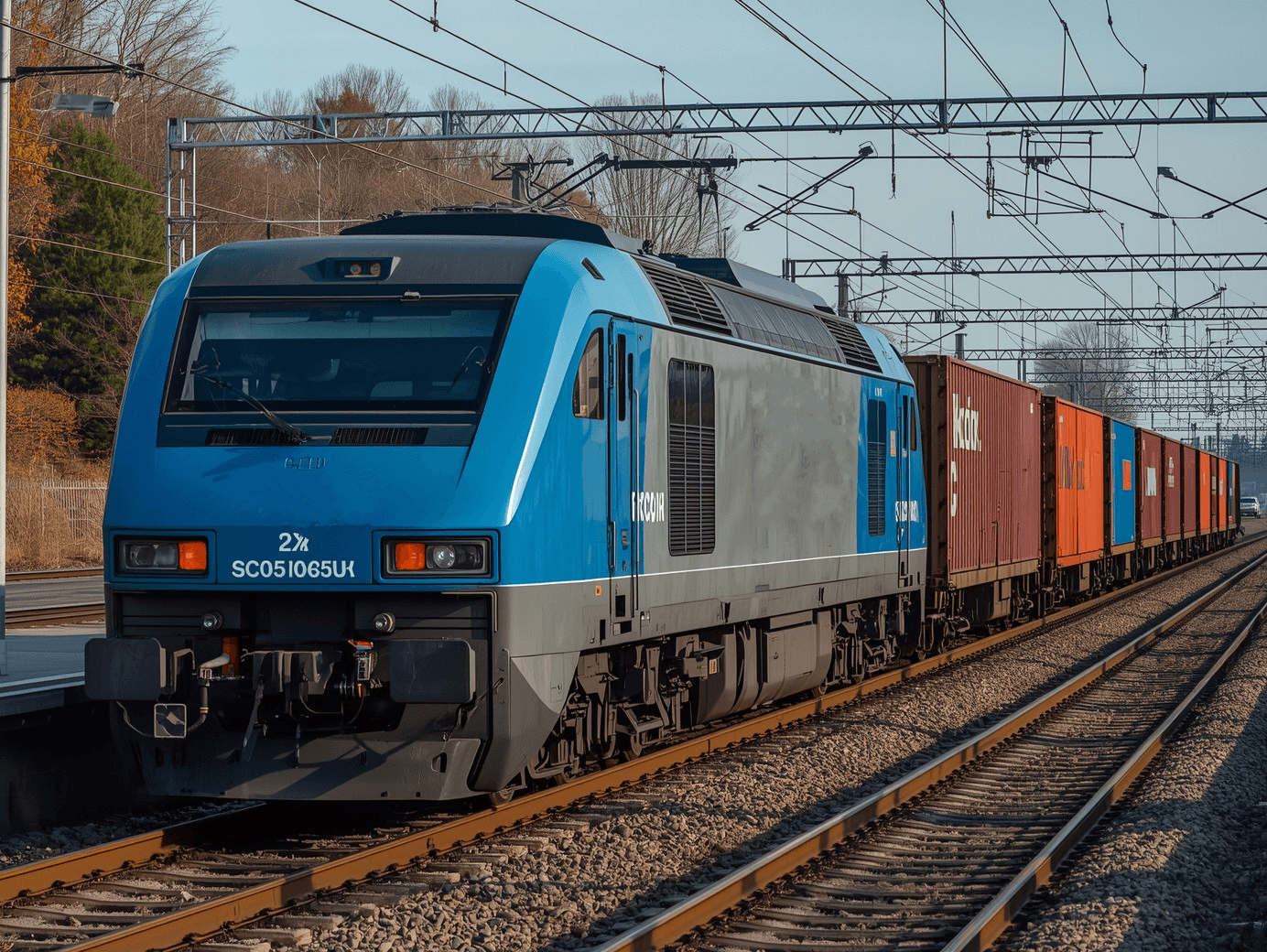 Transport towarowy koleją - pociąg towarowy przewożący ładunki przez góry